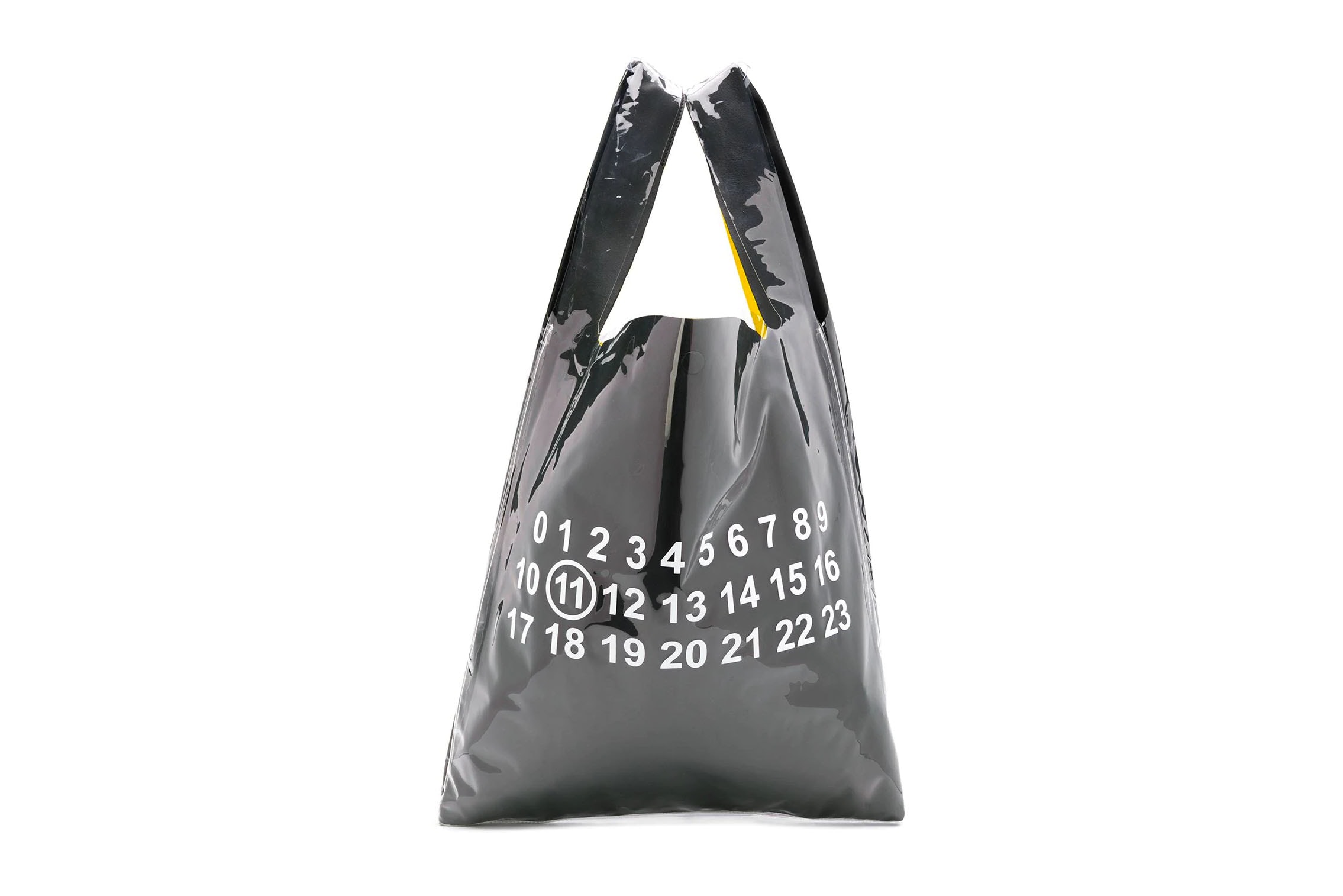 Maison Margiela Black PVC Logo Tote Bag Number Print Yellow Leather Logo Fashion Purse
