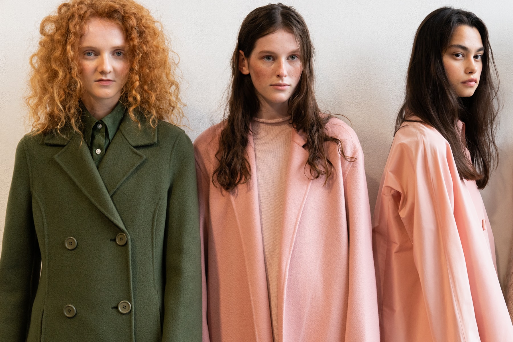 Mansur Gavriel Fall Winter 2018 New York Fashion Week Show Backstage Pink Green Coats