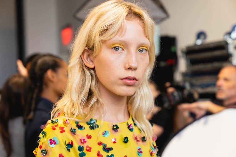 Mansur Gavriel Fall Winter 2018 New York Fashion Week Show Backstage Yellow Eyeliner Blonde Makeup Hair