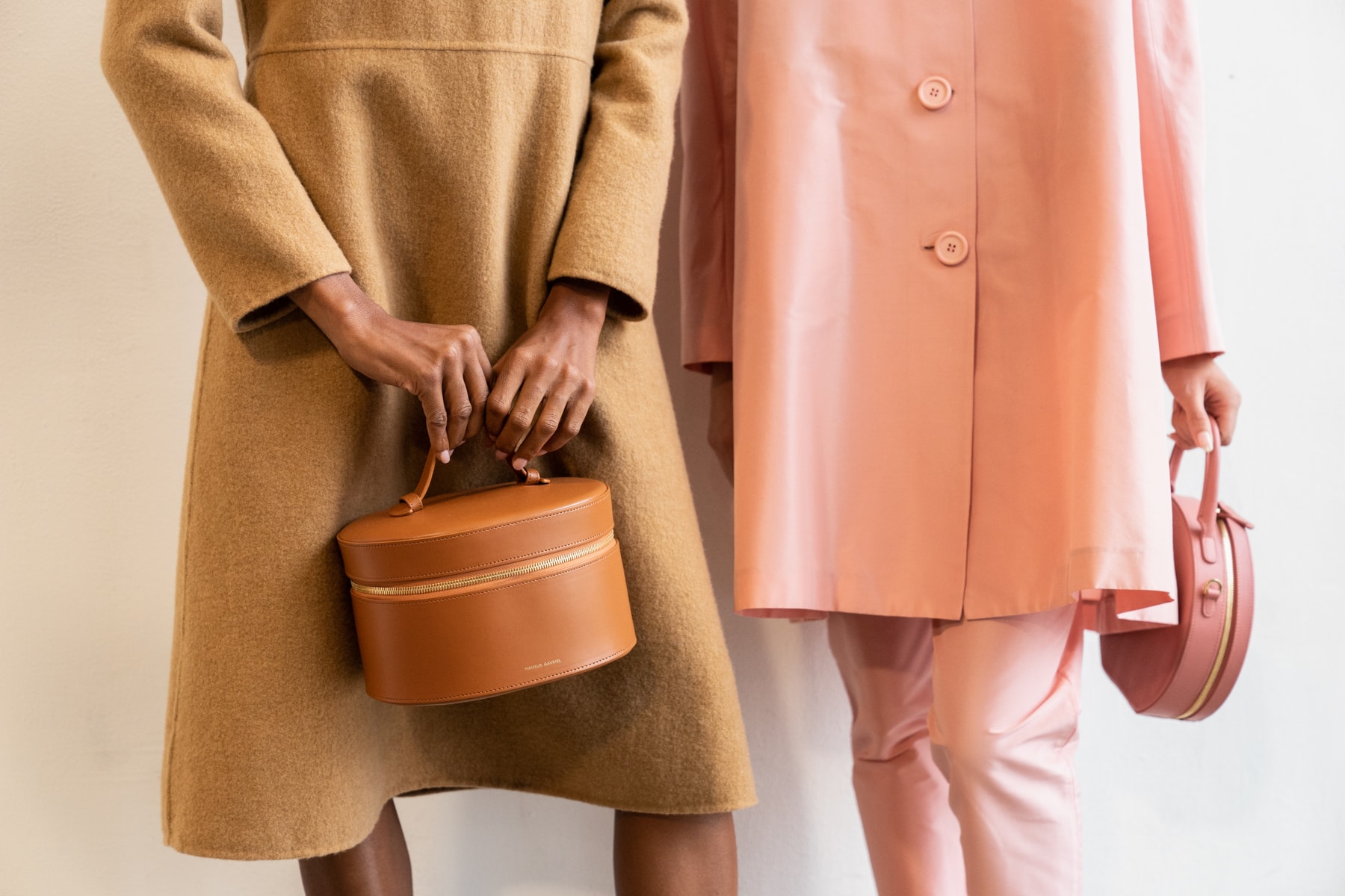 Mansur Gavriel Fall Winter 2018 New York Fashion Week Show Backstage Pink Brown Coats Bags