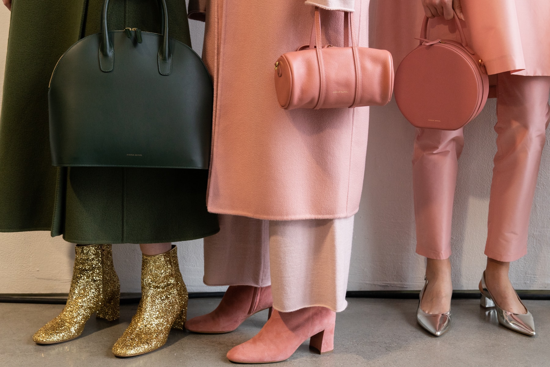 Mansur Gavriel Fall Winter 2018 New York Fashion Week Show Backstage Pink Green Bags Duffle Footwear Coats