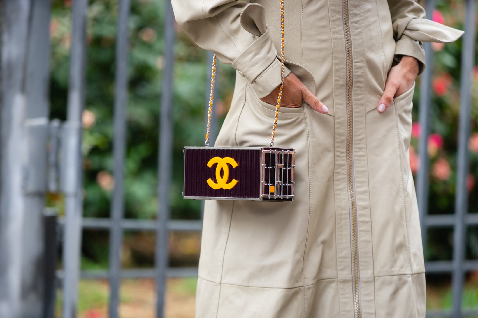 New York Fashion Week NYFW Street Style Street Snaps Chanel Bag Maroon Yellow Jacket Tan