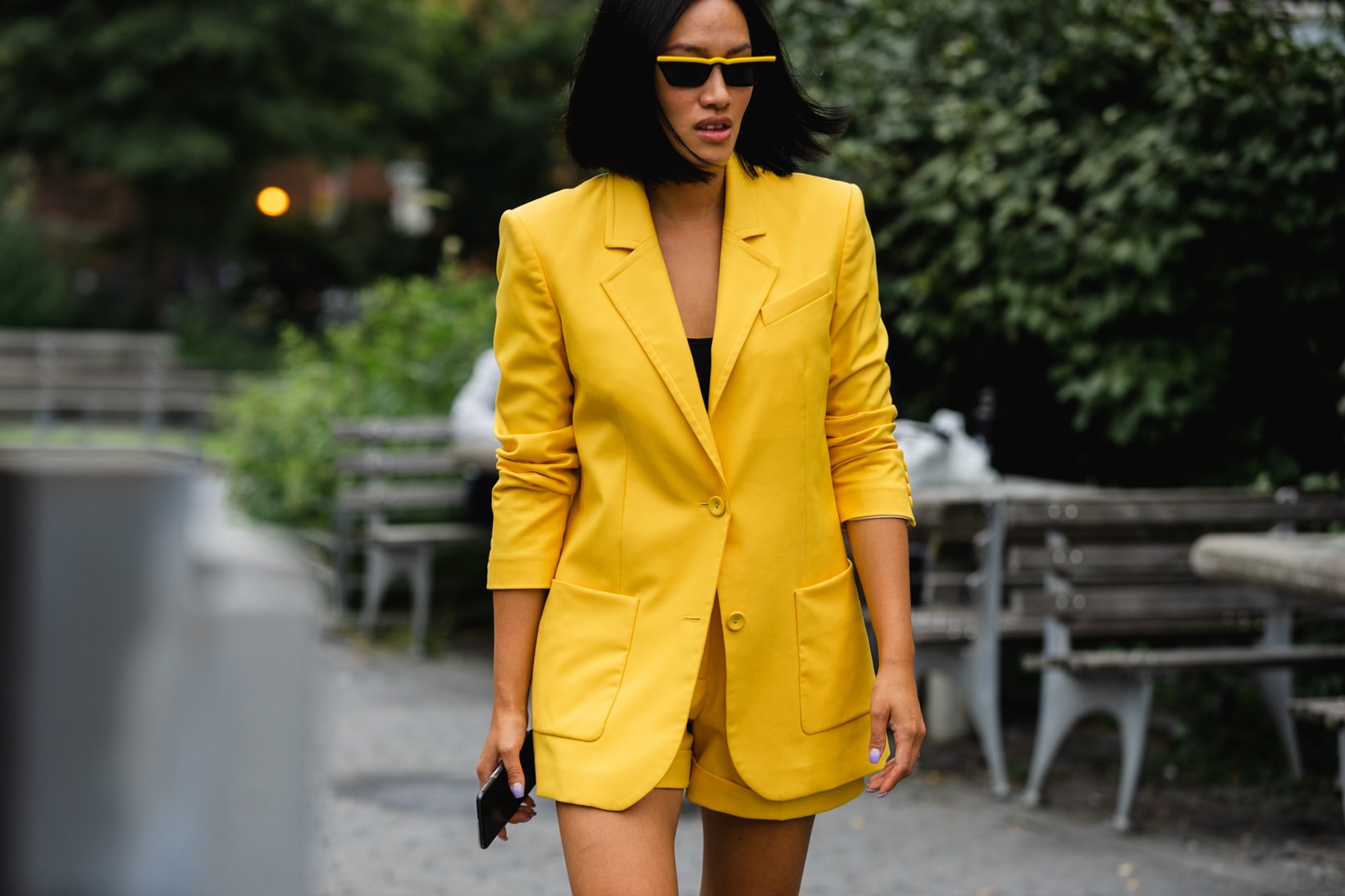 New York Fashion Week NYFW Street Style Street Snaps Tiffany Hsu Blazer Shorts Yellow
