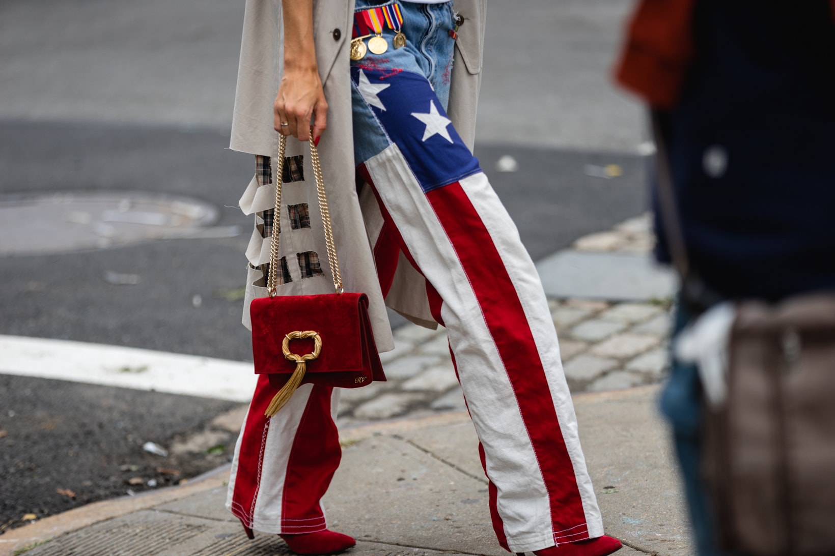 New York Fashion Week NYFW Street Style Street Snaps Pants Red White Blue