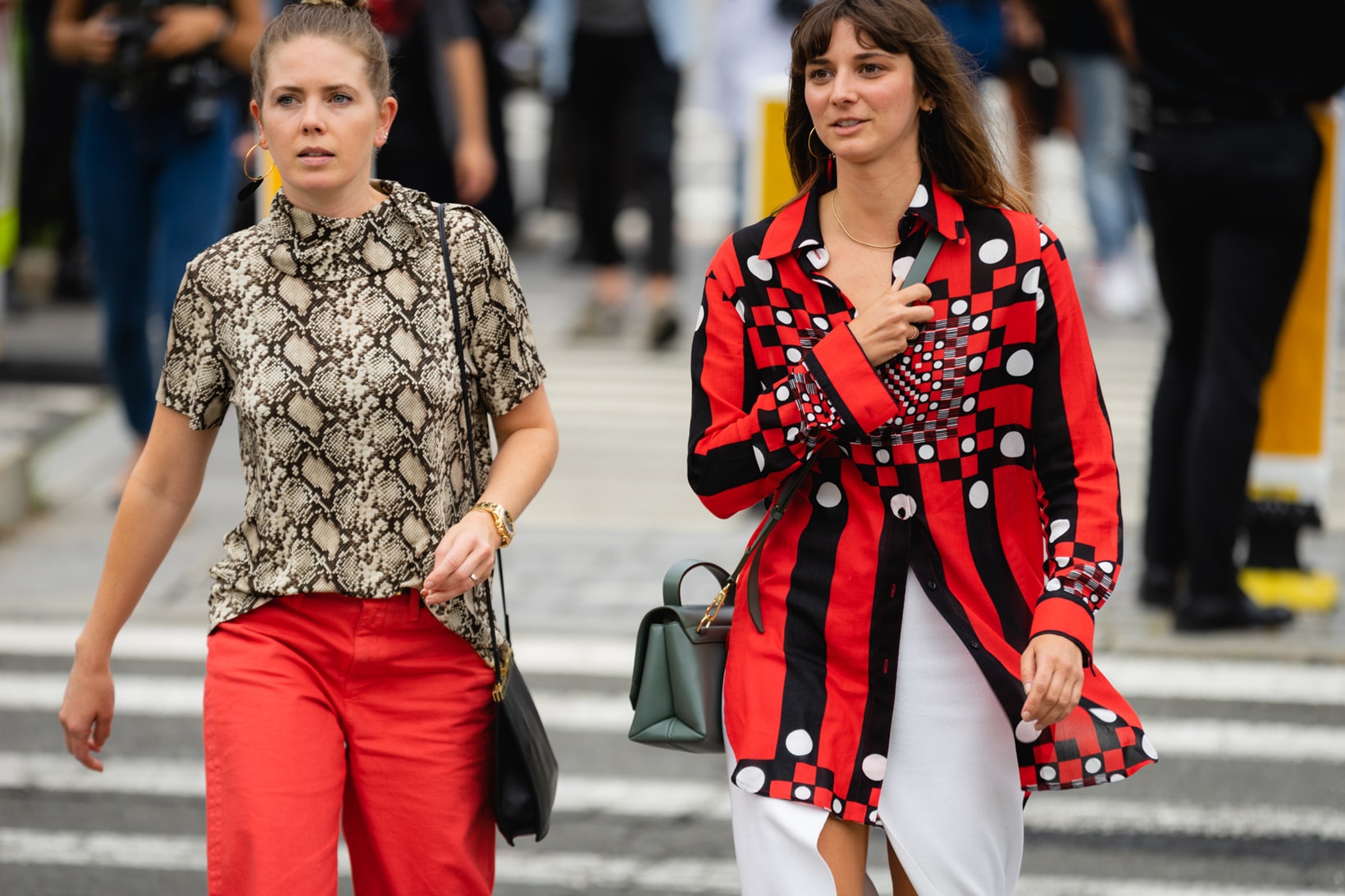 New York Fashion Week NYFW Street Style Street Snaps Snakeskin Top Brown Blouse Red Black