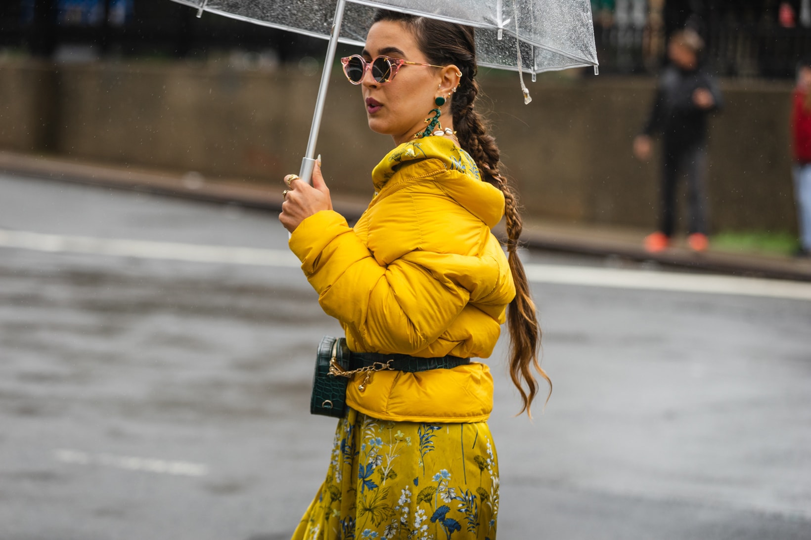 New York Fashion Week NYFW Street Style Street Snaps Jacket Dress Yellow