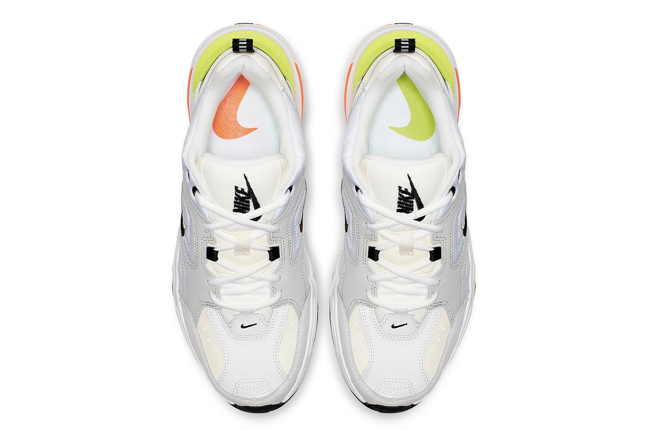 Nike M2K Tekno Pure Platinum Volt Orange Neon Chunky Sneakers