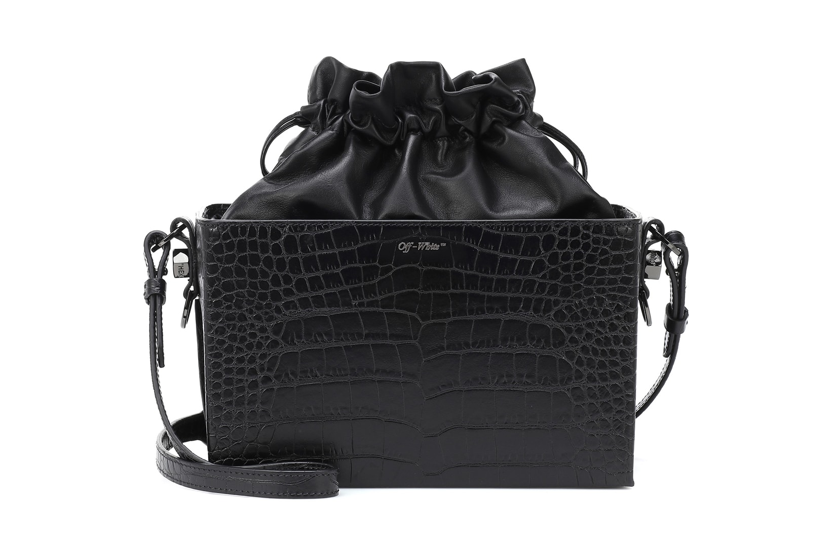 Off-White™ Croc-Embossed Black Leather Box Pouch Bag