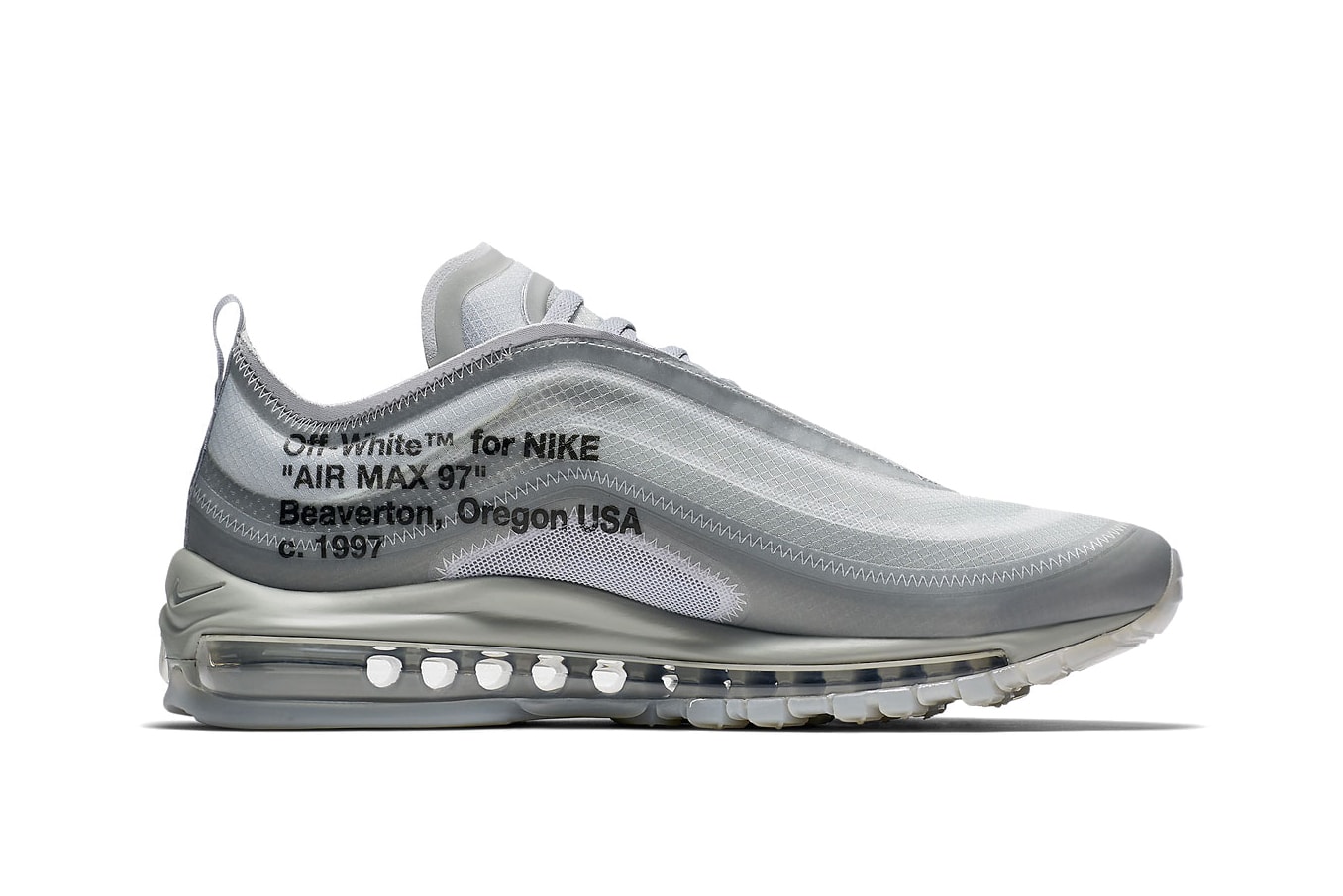 Off-White Nike Air Max 97 Menta Release Date Virgil Abloh Sneaker Shoe Grey Rainbow Swoosh Gradient