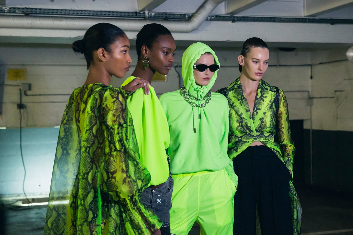 Off-White Virgil Abloh Spring Summer 2019 Paris Fashion Week Show Backstage Snakeskin Dress Top Green