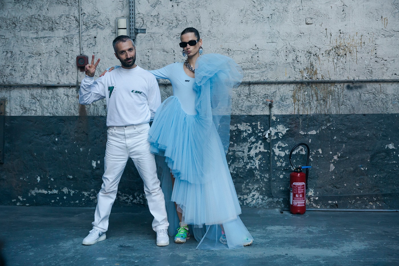 Off-White Virgil Abloh Spring Summer 2019 Paris Fashion Week Show Backstage Tulle Dress Blue