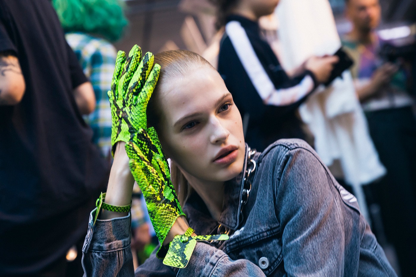 Off-White Virgil Abloh Spring Summer 2019 Paris Fashion Week Show Backstage Snakeskin Glove Green