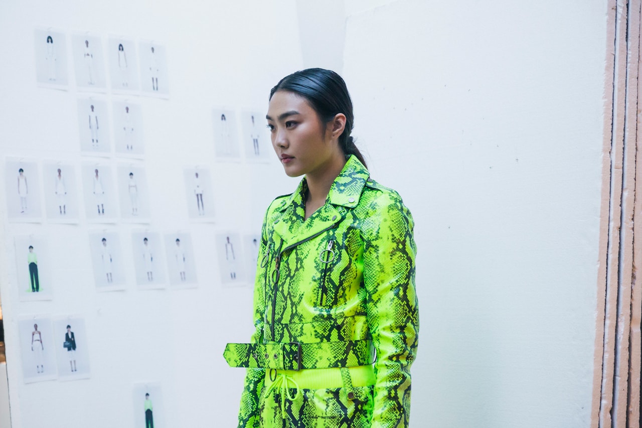 Off-White Virgil Abloh Spring Summer 2019 Paris Fashion Week Show Backstage Snakeskin Jacket Shorts Green
