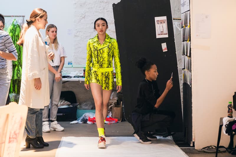 Off-White Virgil Abloh Spring Summer 2019 Paris Fashion Week Show Backstage Snakeskin Jacket Shorts Green Nike React Vapor Street Flyknit Yellow Blue