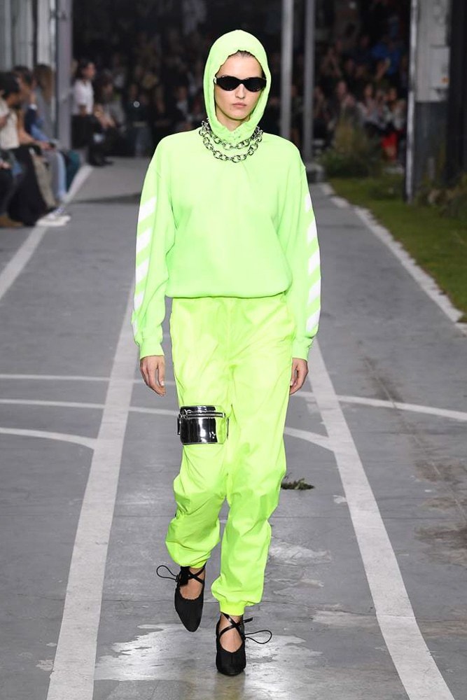 Off-White Virgil Abloh SS19 Runway Show Paris Fashion Week Track and Field Neon Yellow Hoodie