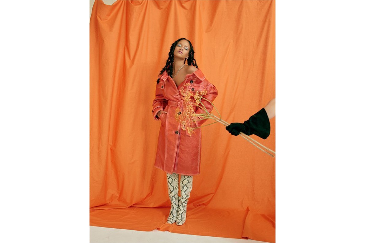 Rihanna Allure Best of Beauty Cover 2018 Issue Miu Miu Coat Orange Rochas Boots Snakeskin White Black