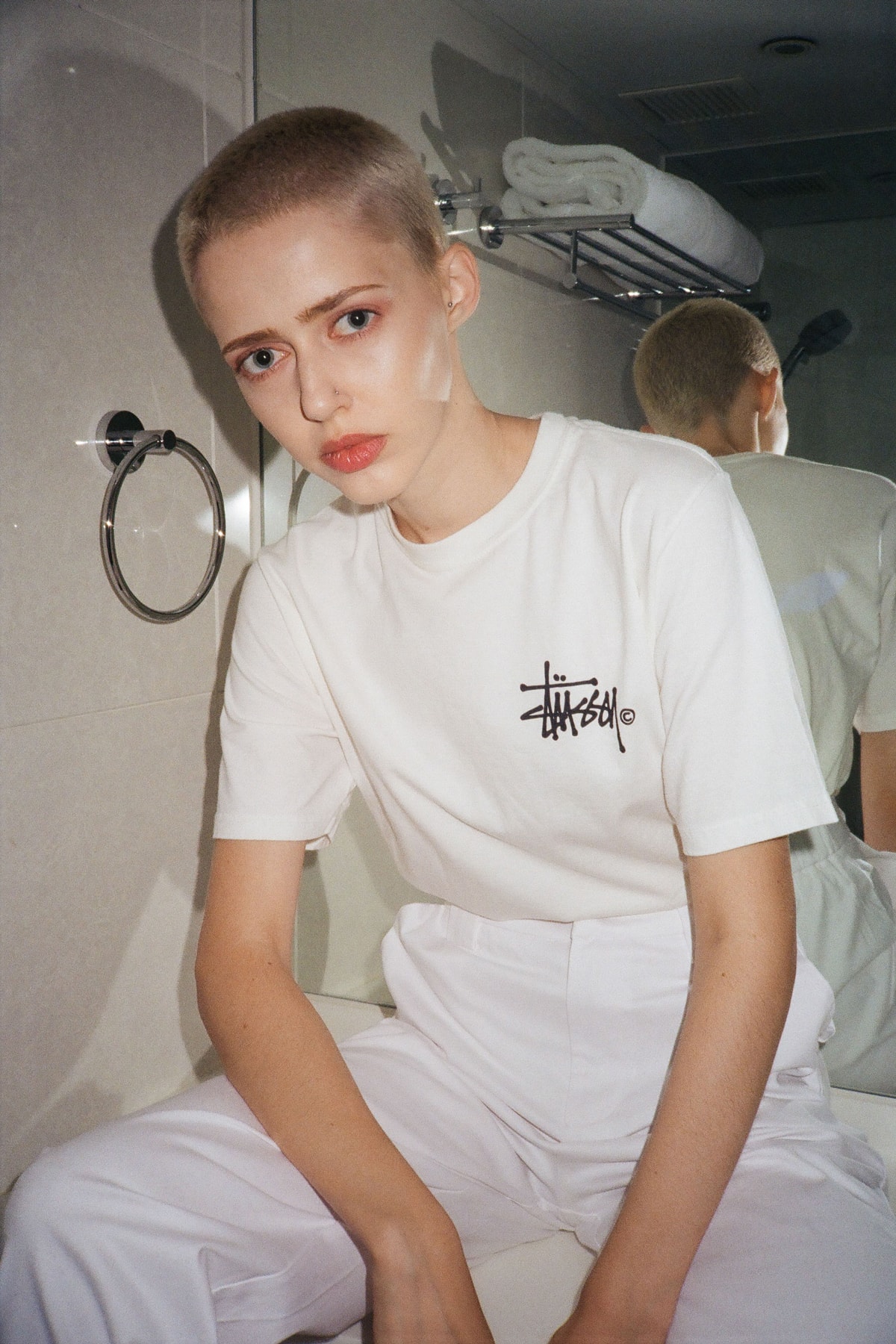 Stussy Fall Winter 2018 HBX Editorial Basic Logo Pig Dyed Short Sleeve T-shirt White