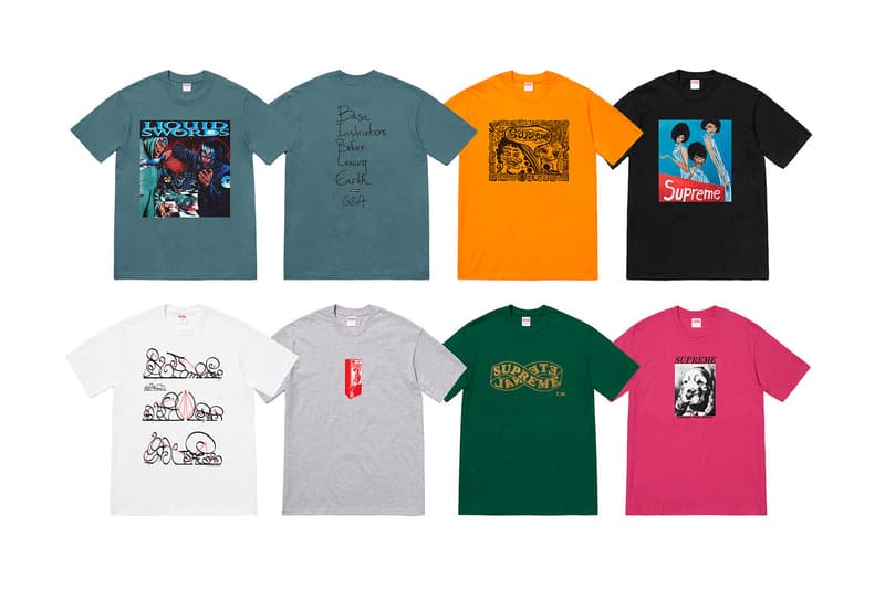 Supreme Fall 2018 GZA Tabboo! T-Shirt Tees Teal Orange Black White Grey Green Pink