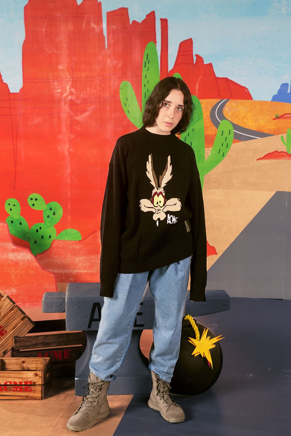 the hundreds looney tunes acme collaboration wile e coyote road runner cartoons hoodies bomber jackets