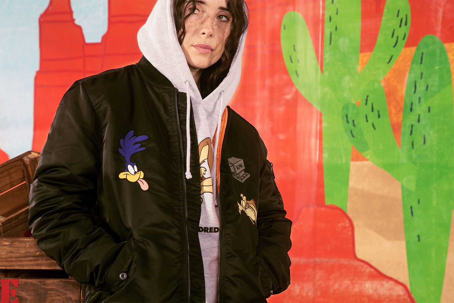 the hundreds looney tunes acme collaboration wile e coyote road runner cartoons hoodies bomber jackets