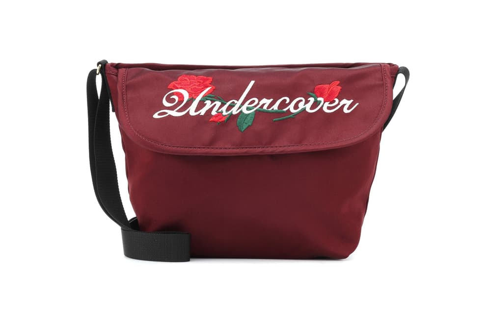 UNDERCOVER Satin Embroidered Shoulder Bag Burgundy