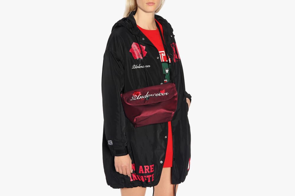 UNDERCOVER Satin Embroidered Shoulder Bag Burgundy