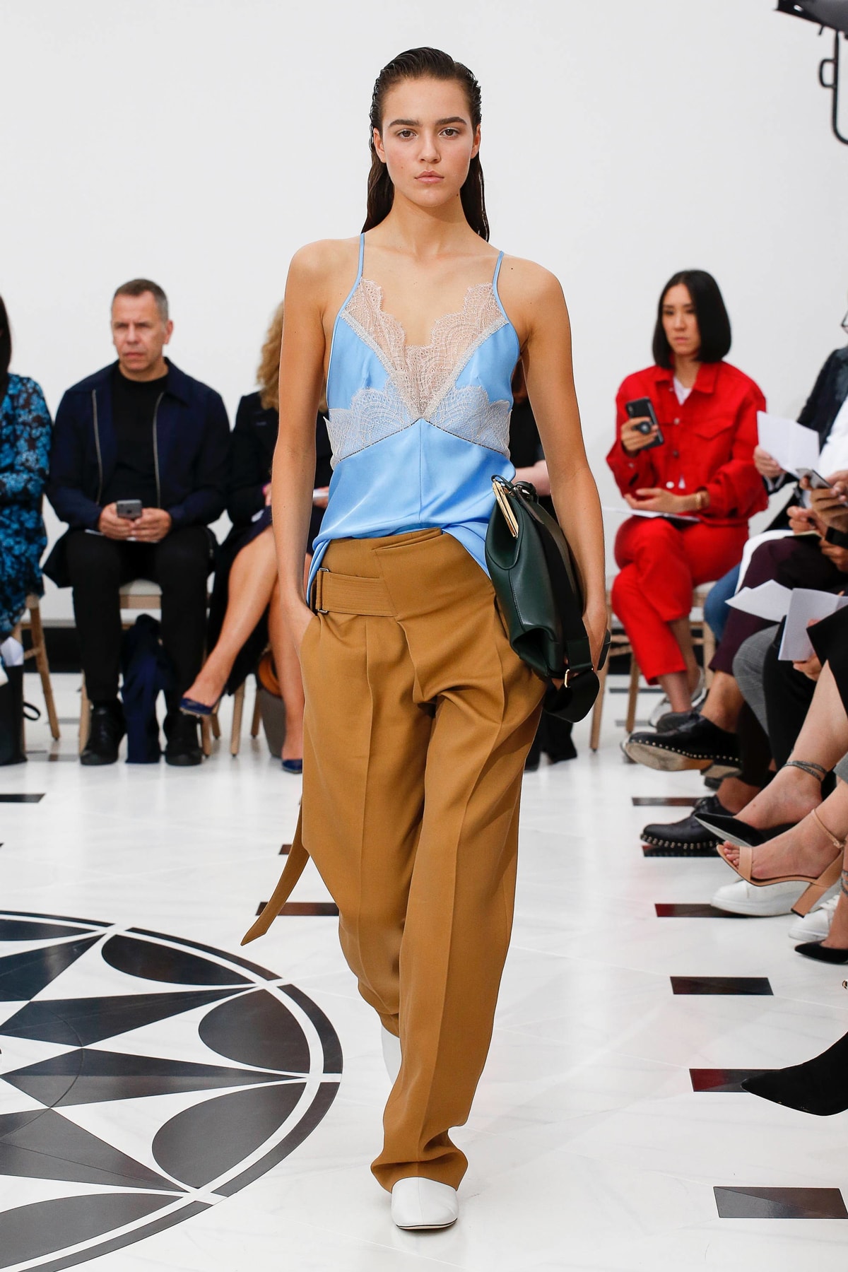 Victoria Beckham Spring Summer 2019 London Fashion Week Show Collection Top Blue Trousers Khaki
