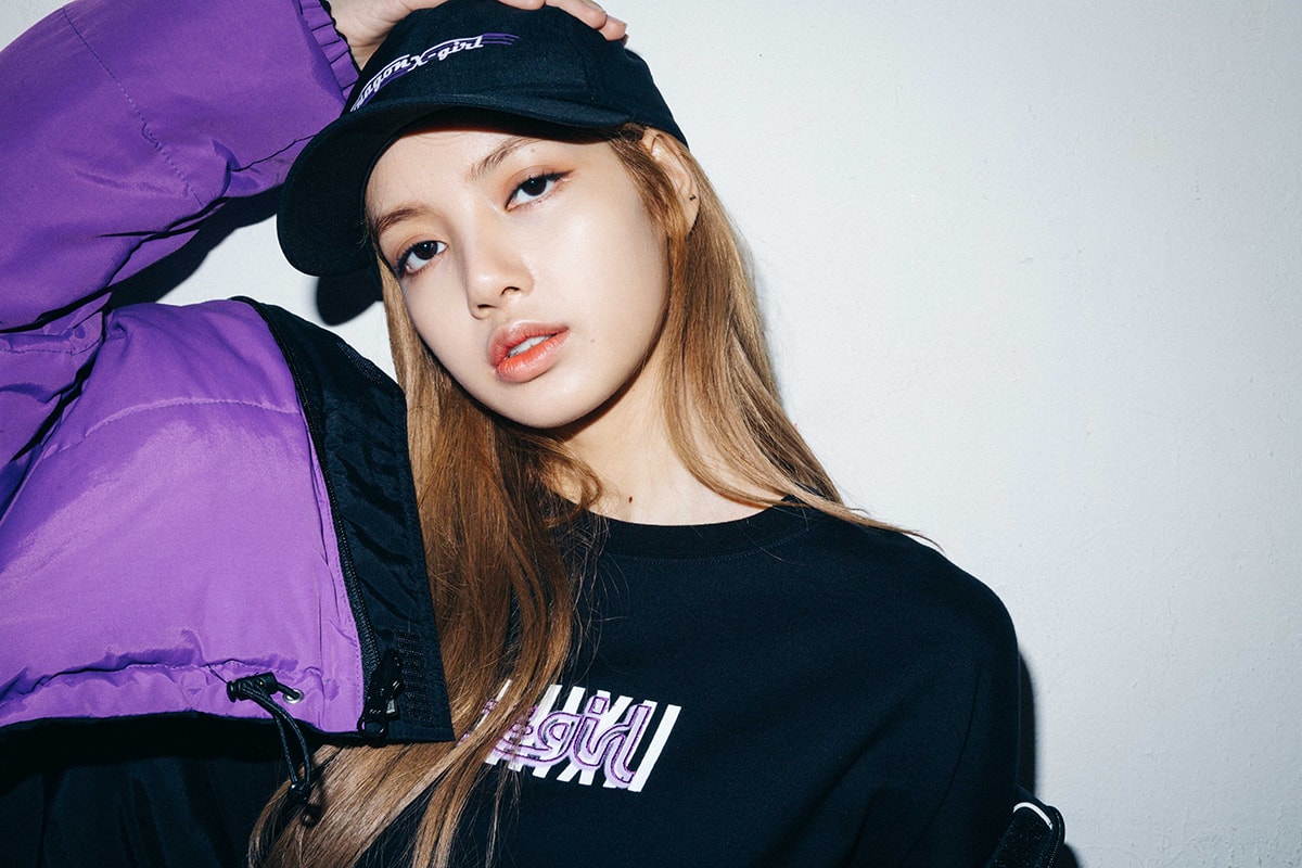 X-Girl Nonagon Blackpink Lisa Campaign Collaboration K-Pop Purple Jacket Black Cap T-Shirt