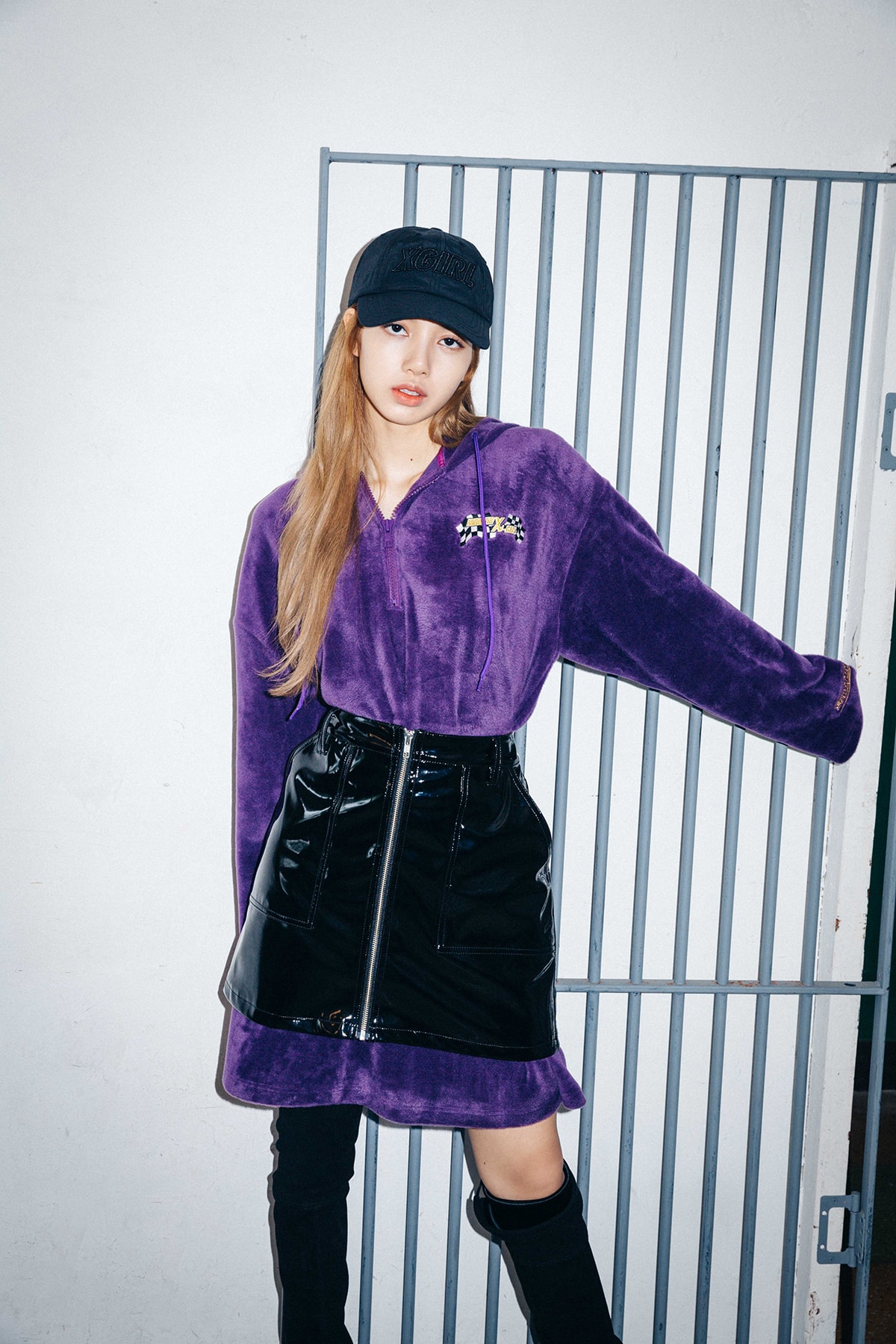 X-Girl Nonagon Blackpink Lisa Campaign Collaboration K-Pop Purple Black Hat Skirt