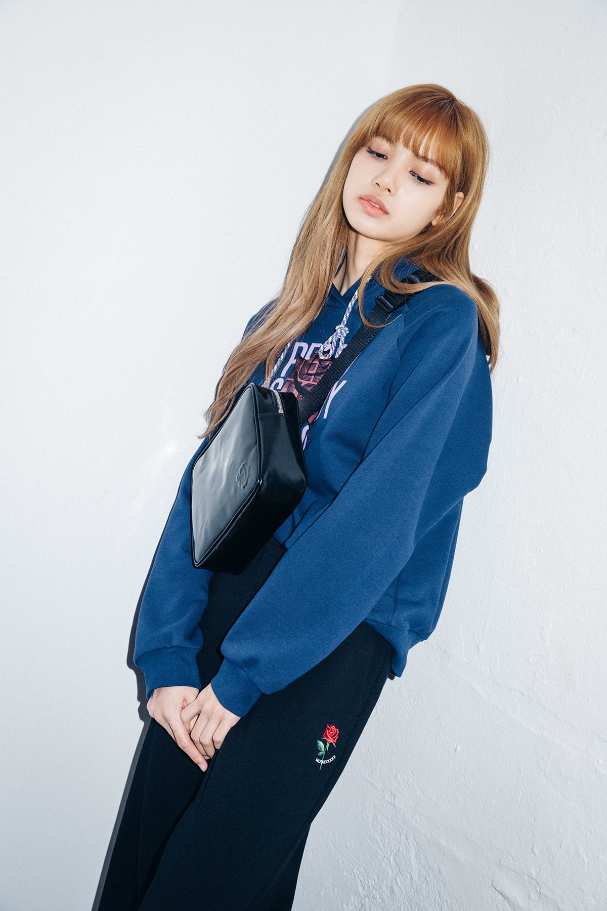 X-Girl Nonagon Blackpink Lisa Campaign Collaboration K-Pop Blue Hoodie Rose Sweat Pants