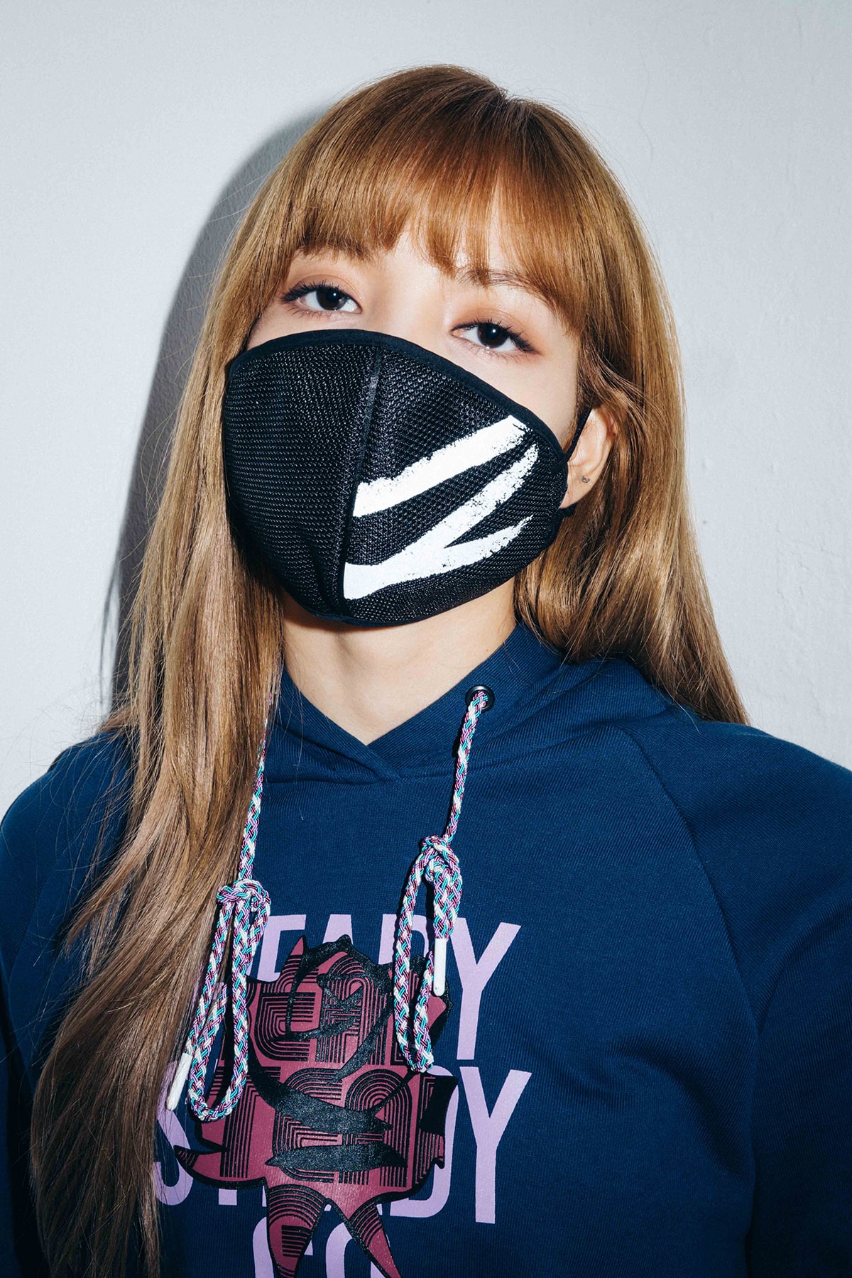 X-Girl Nonagon Blackpink Lisa Campaign Collaboration K-Pop Blue Hoodie Mask