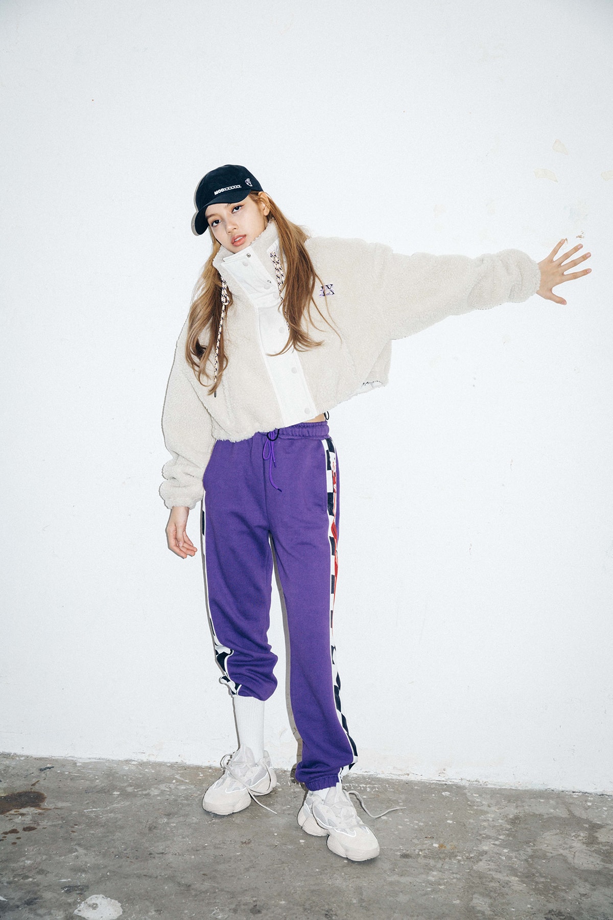 X-Girl Nonagon Blackpink Lisa Campaign Collaboration K-Pop White Jacket Purple Pants