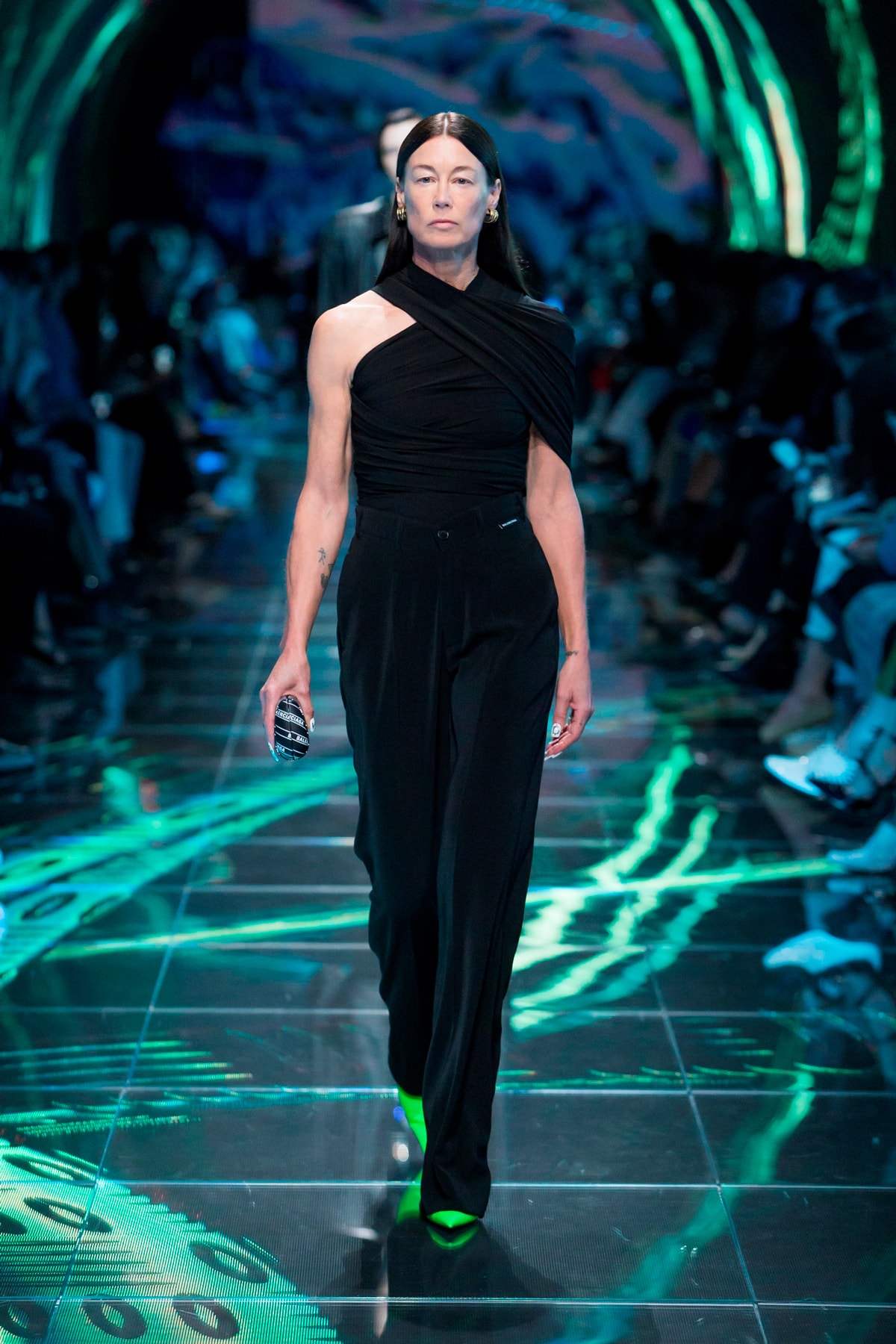 Balenciaga Spring Summer 2019 Show Collection Paris Fashion Week Wrap Top Trouser Black Heels Green