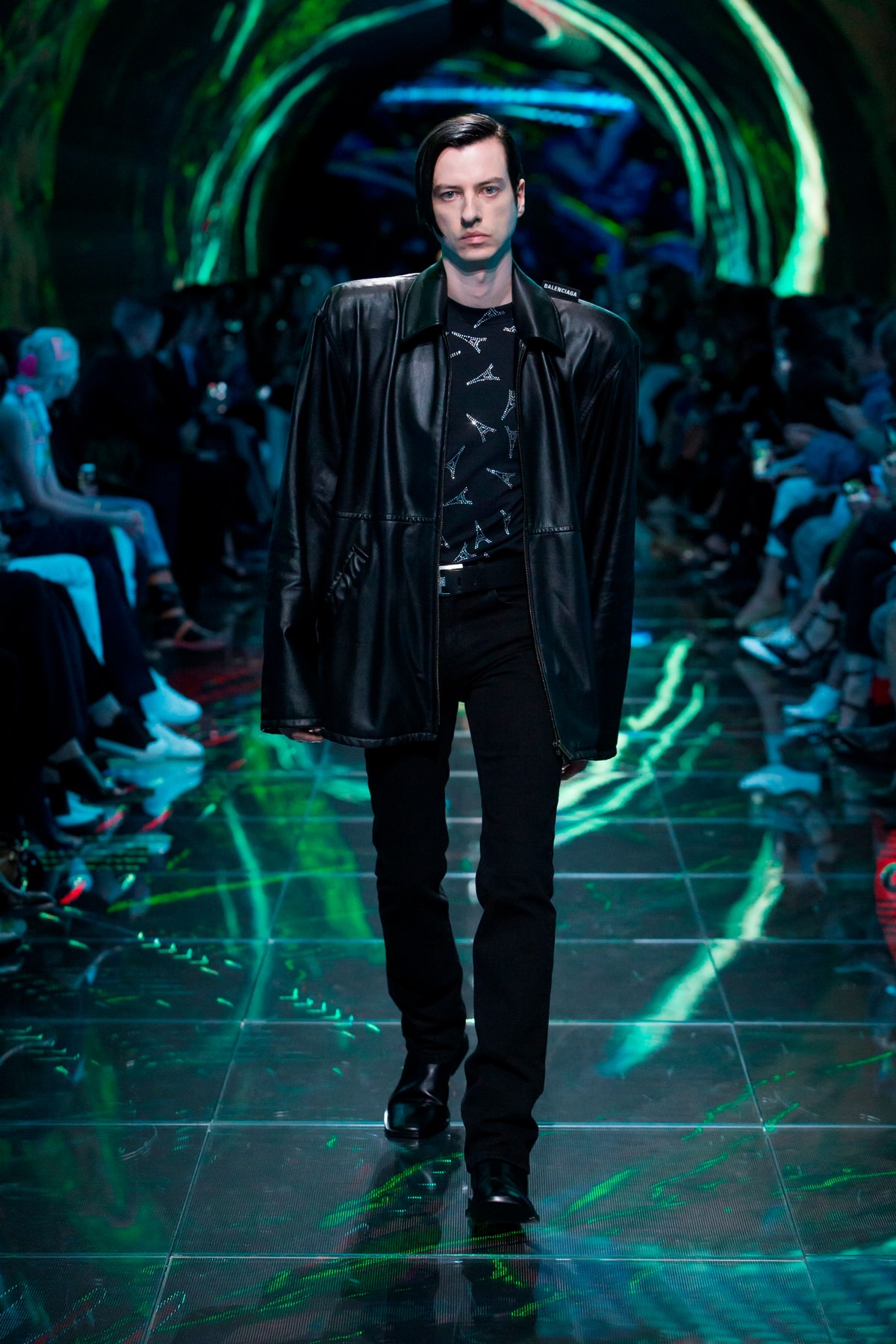 Balenciaga Spring Summer 2019 Show Collection Paris Fashion Week Leather Jacket Top Pants Black