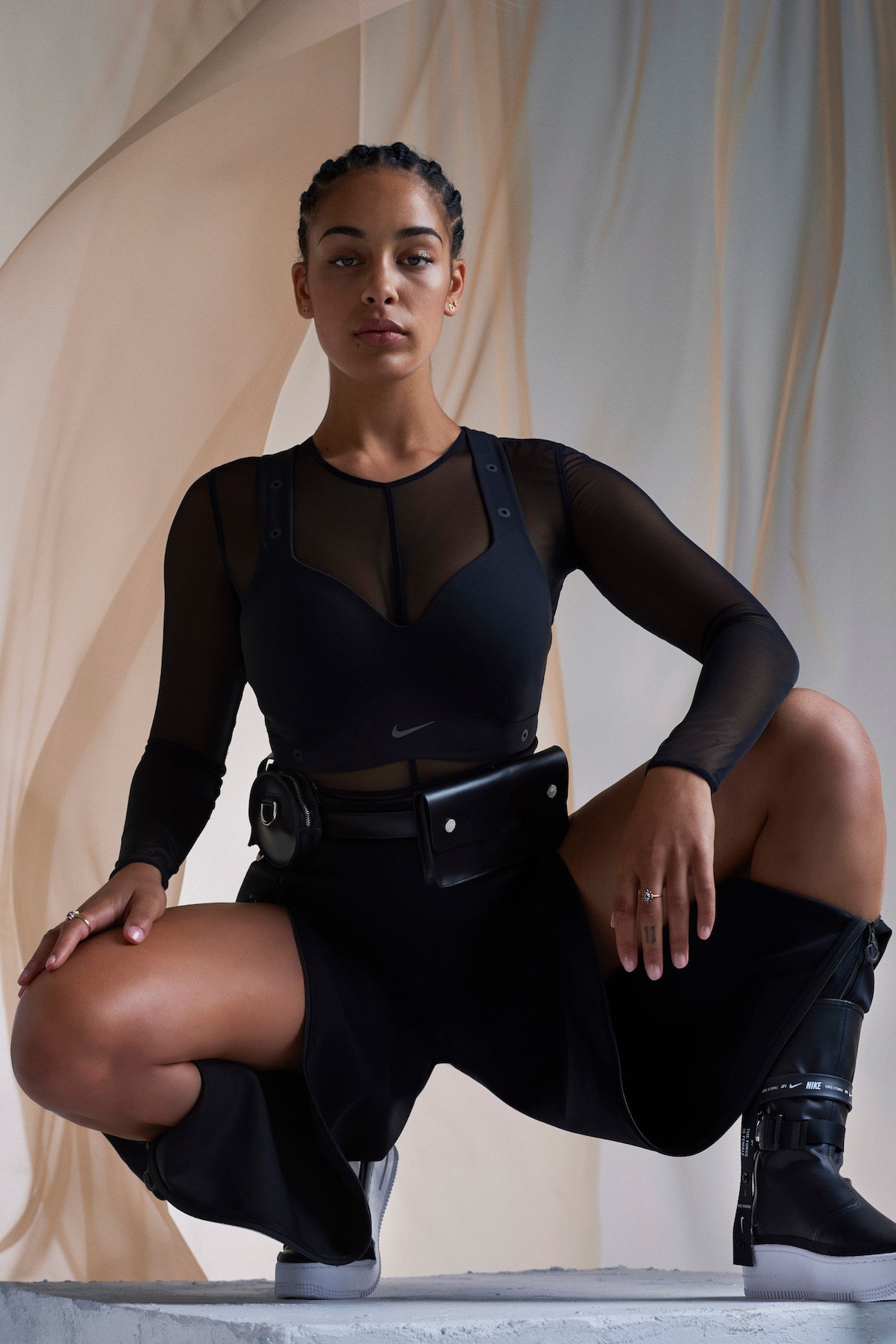 Jorja Smith Nike Campaign Force is Female Air Force 1 Sage High Boot Black