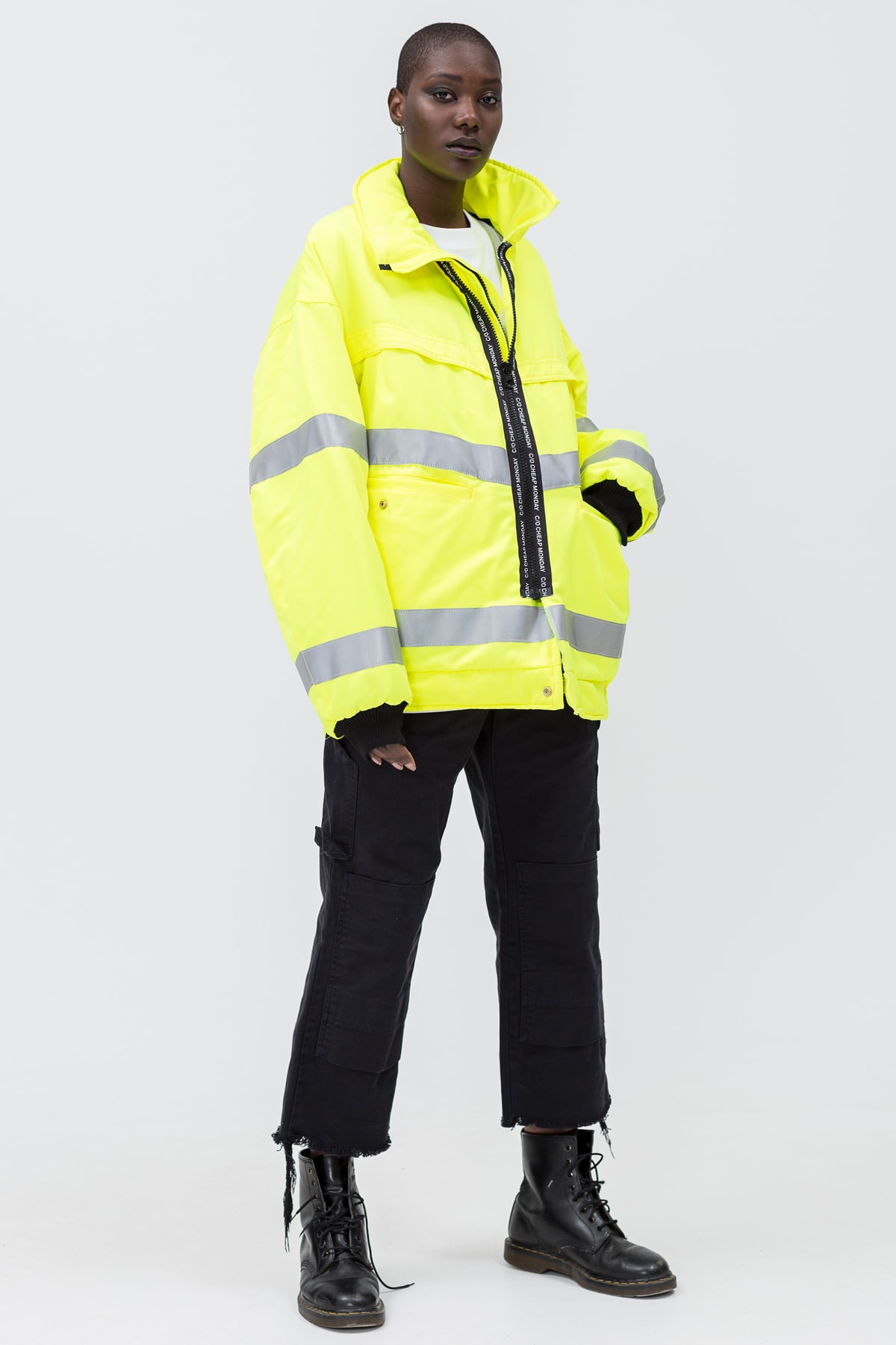 Cheap Monday C/O Capsule Collection Lookbook Coat Yellow Silver Work Chinos Black