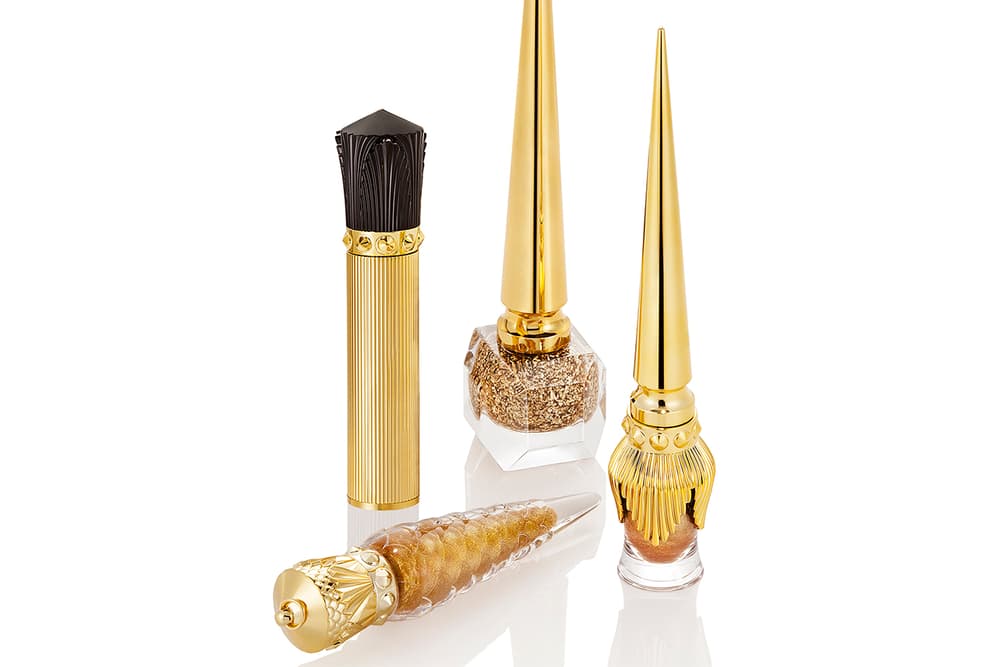 Christian Louboutin Beauté Goldomania Collection Lip Lacquer Eyeshadow Nail Polish Lash Amplifying mascara metallic gold