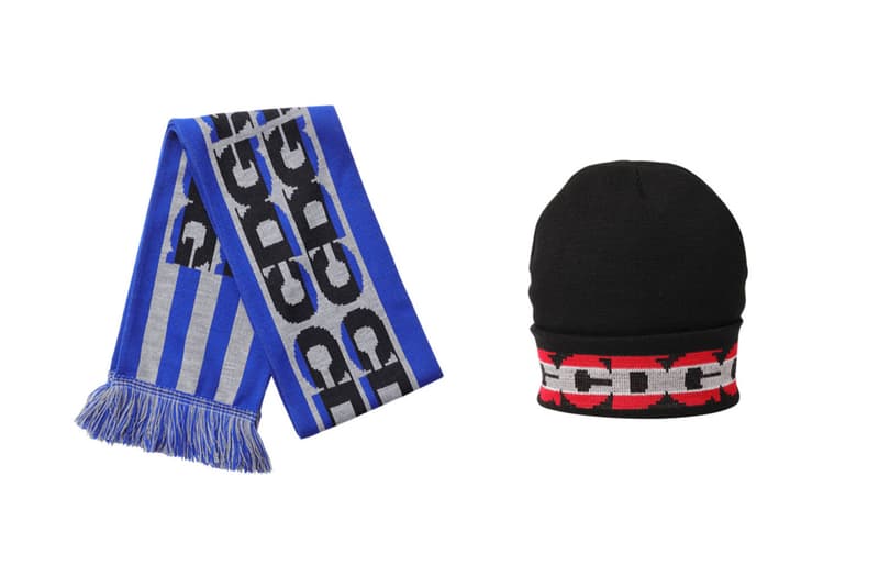 COMME des GARCONS CDG Logo Scarf Blue Hat Black Red