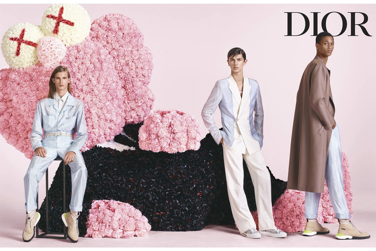 Dior Homme Spring Summer 2019 Campaign Top Trousers Blazer Blue Pants White Coat Tan KAWS BFF Pink