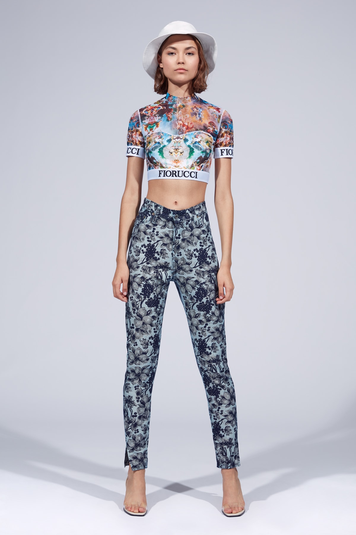 Fiorucci Spring Summer 2019 Collection Lookbook Crop Top Pink White Floral Pants Blue