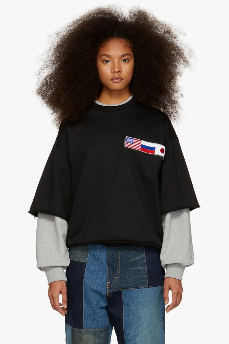 Gosha Rubchinskiy Final Fall Winter 2018 Drop Double Sleeve Flag Sweatshirt Black Grey