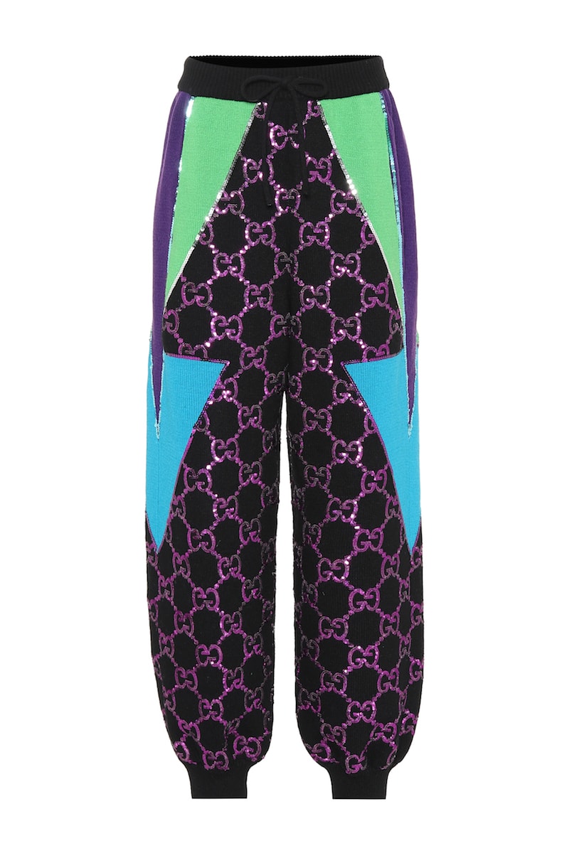 Gucci Monogram Sequin Wool Sweatpants Green Blue Purple Fall/Winter 2018 Collection
