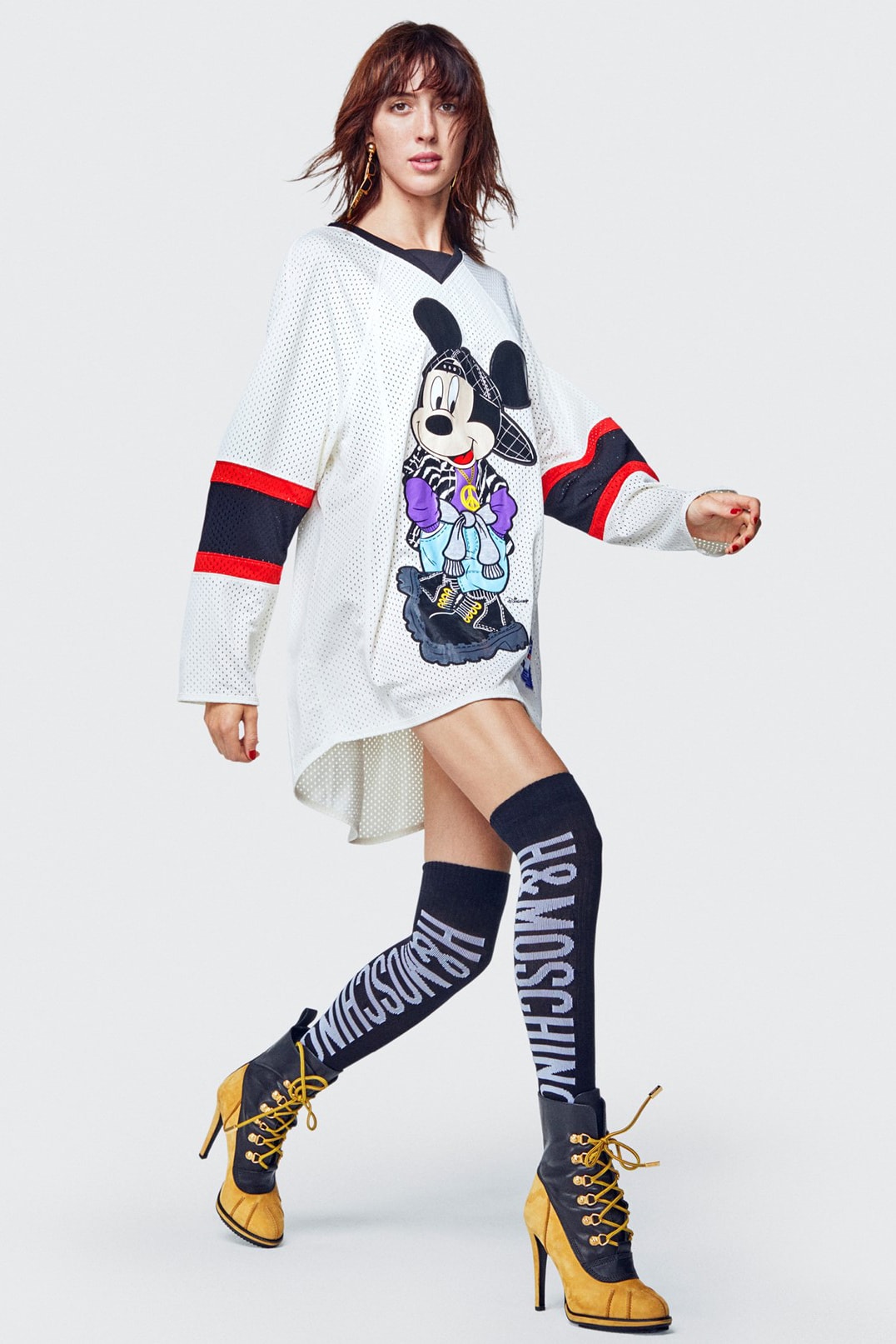 Moschino H&M Collection Lookbook Jersey White Boots Tan