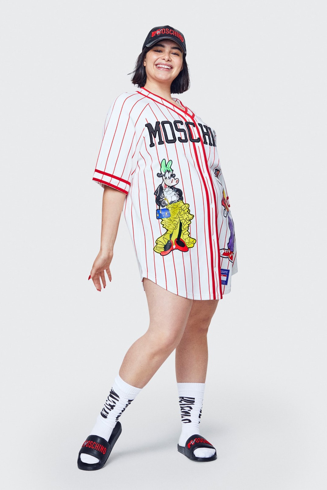 Moschino H&M Collection Lookbook Barbie Ferreira Baseball Jersey White