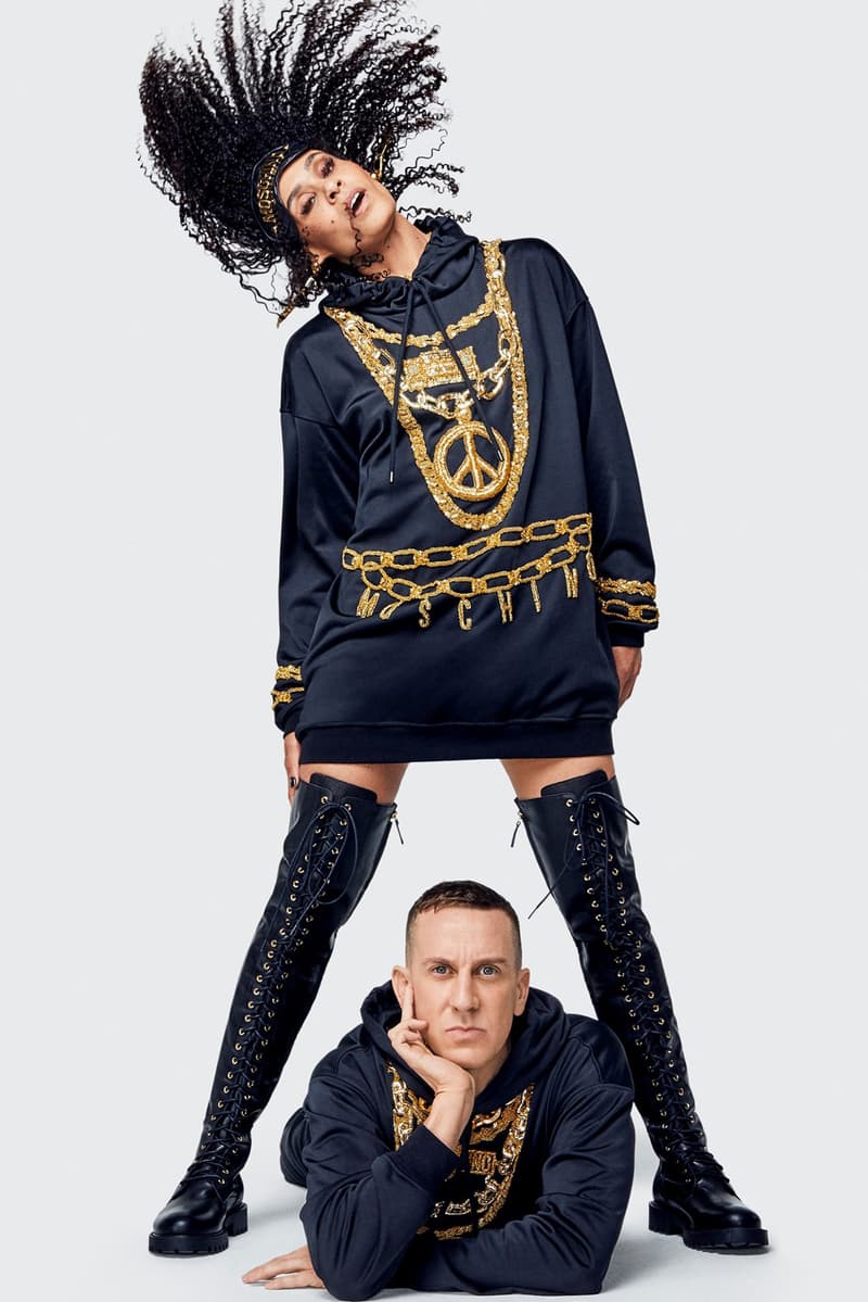 Moschino H&M Collection Lookbook Jeremy Scott Hoodie Black Gold