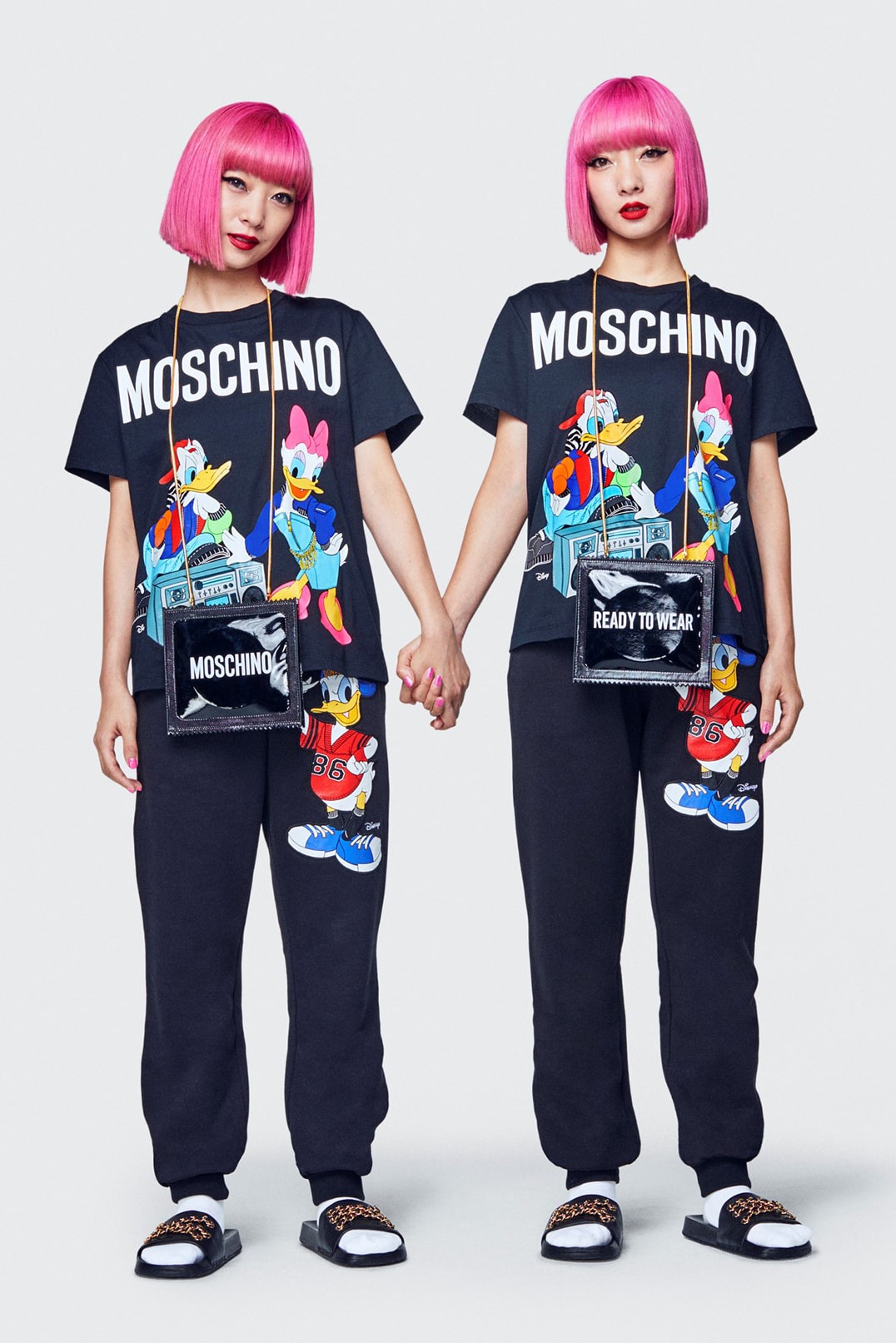 Moschino H&M Collection Lookbook Ami Aya T-shirts Sweatpants Black