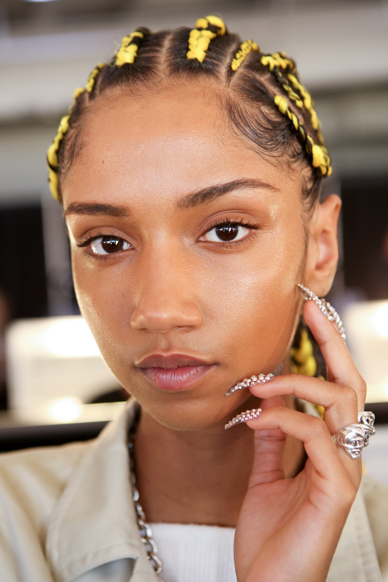 Moschino x H&M Collection Backstage Look Braids Yellow Black
