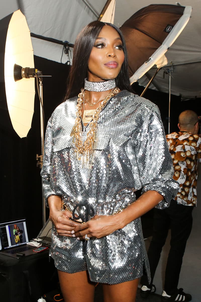 Moschino x H&M Collection Backstage Look Naomi Campbell Dress Silver
