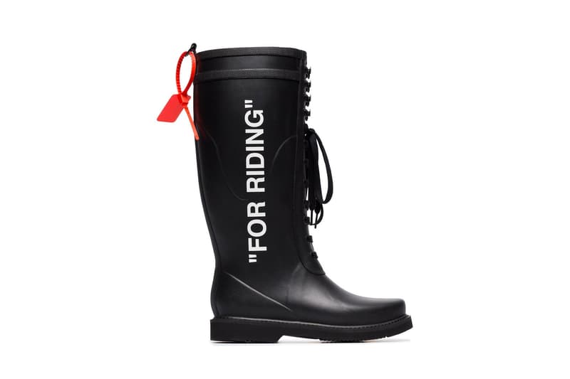 Off-White™ "FOR RIDING" Black Rubber Boots Print Font Virgil Abloh Shoes