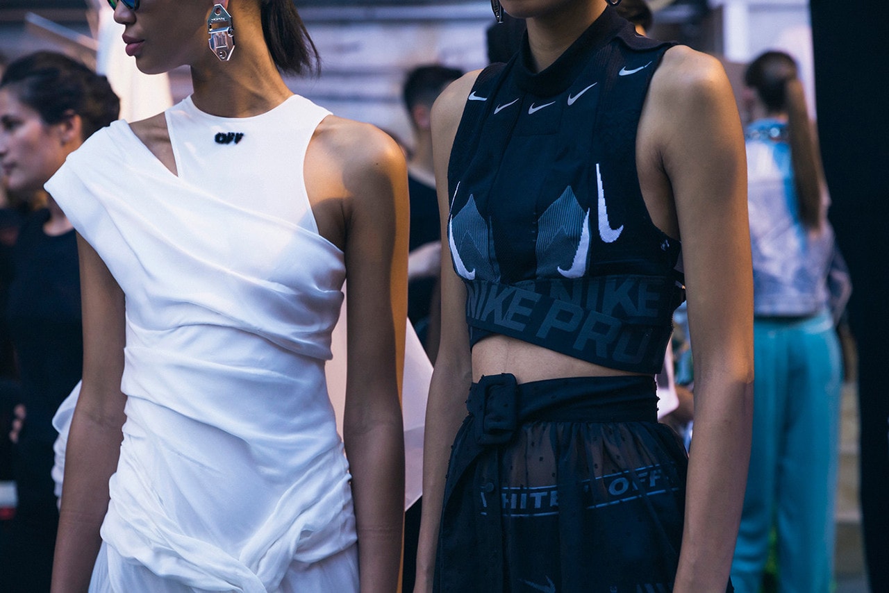 Off-White Spring Summer 2019 Paris Fashion Week Show Collection Wrap Top White Nike Logo Shirt Black